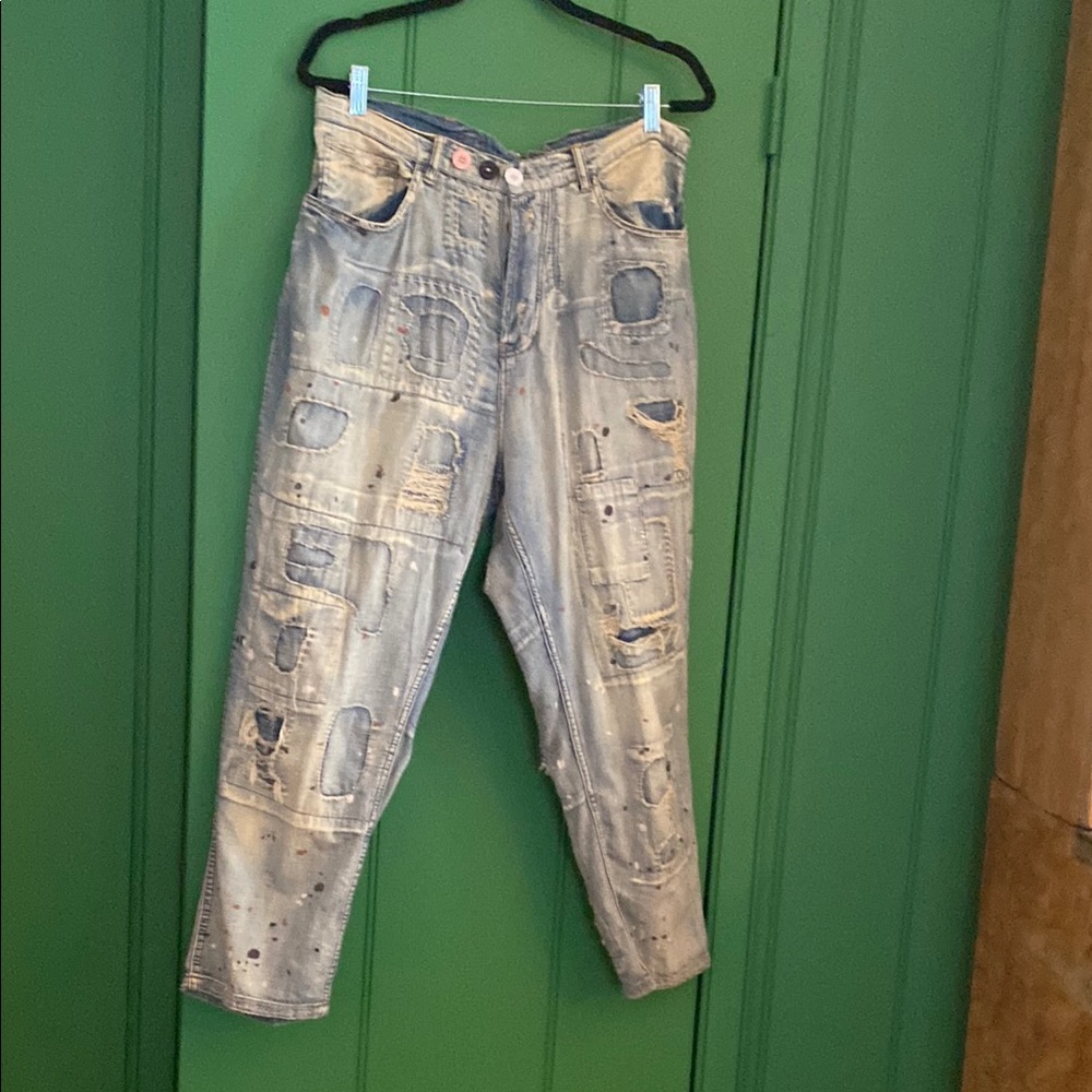 Patchwork Distressed Denim Jeans with tag